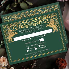 Green Royal Medieval Lion Wedding 出欠カード