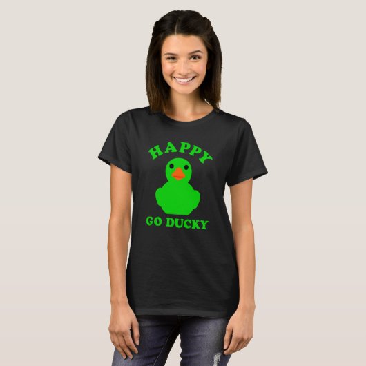 Green Rubber Duck Happy Go Ducky Pun St Patricks D Tシャツ (正面フル)