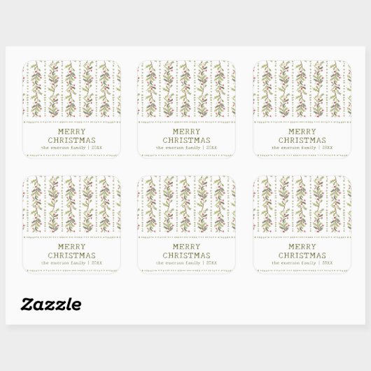 Green Rustic Botanical Christmas Stickers スクエアシール (シート)