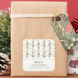 Green Rustic Botanical Christmas Stickers スクエアシール