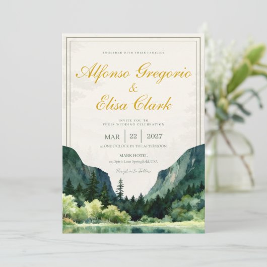 Green Rustic Classic Watercolor Monogram Wedding 招待状 (スタンド正面)