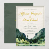 Green Rustic Classic Watercolor Monogram Wedding 招待状 (正面/裏面)