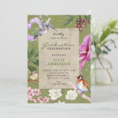 Green rustic floral bird art graduation 招待状 (スタンド正面)