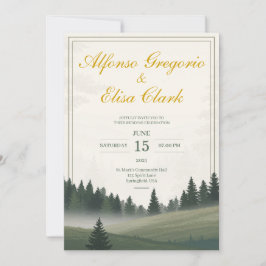 Green Rustic Forest Classic Watercolor Wedding 招待状