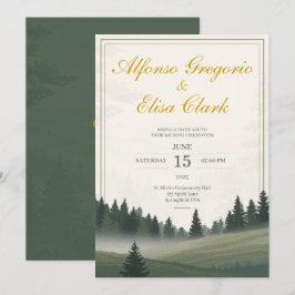 Green Rustic Forest Classic Watercolor Wedding 招待状