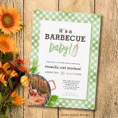 Green Rustic Gingham Barbecue Baby Shower 招待状