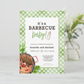 Green Rustic Gingham Barbecue Baby Shower 招待状 (スタンド正面)