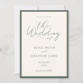 Green Rustic Script Classic Minimalist Wedding 招待状 (正面)