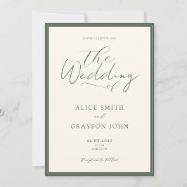 Green Rustic Script Classic Minimalist Wedding 招待状