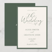 Green Rustic Script Classic Minimalist Wedding 招待状 (正面/裏面)
