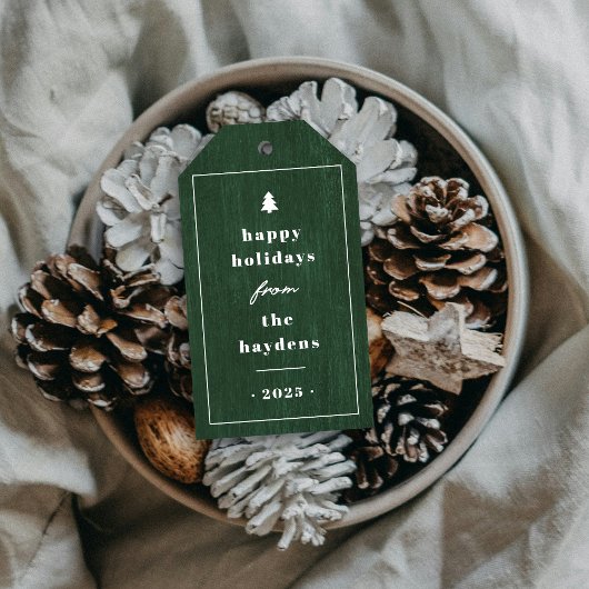 Green Rustic Tree Woodgrain Christmas Gift Tag ギフトタグ