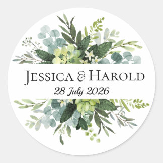 Green Rustic Wedding Sticker Eucalyptus Label ラウンドシール