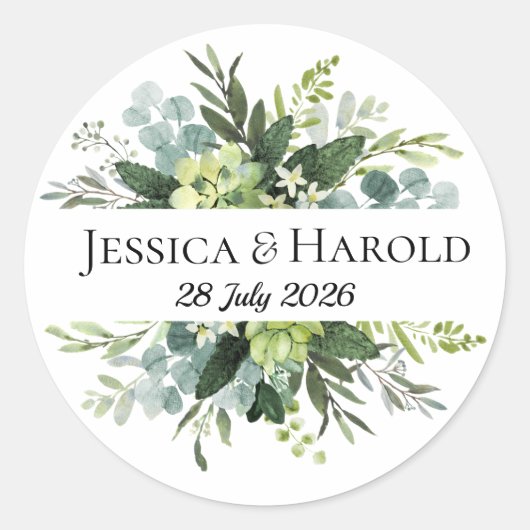 Green Rustic Wedding Sticker Eucalyptus Label ラウンドシール (正面)