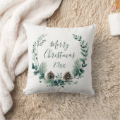 Green Rustic Wreath Farmhouse Merry Christmas クッション (ブランケット)