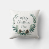 Green Rustic Wreath Farmhouse Merry Christmas クッション (裏面)