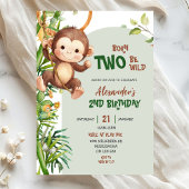 Green Safari Monkey Born Two Be Wild 2nd Birthday 招待状