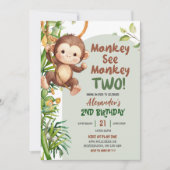Green Safari Monkey See Monkey Two 2nd Birthday 招待状 (正面)