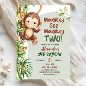 Green Safari Monkey See Monkey Two 2nd Birthday 招待状