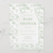 Green Safari Toile D Jouy Jungle Theme Baby Shower 招待状 (正面/裏面)
