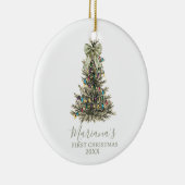 Green Sage Bow Pine Trees First Christmas セラミックオーナメント (右)