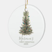 Green Sage Bow Pine Trees First Christmas セラミックオーナメント (左)
