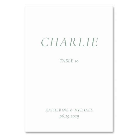 Green Sage Elegant Wedding Table Cards テーブルナンバー (正面)