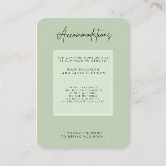Green Sage Minimal Wedding Accommodation エンクロージャーカード (裏面)