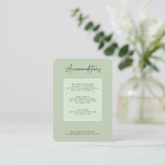 Green Sage Minimal Wedding Accommodation エンクロージャーカード (スタンド正面)