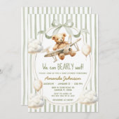 Green Sage We Can Bearly Wait Baby Shower  招待状 (正面/裏面)