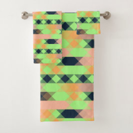 green, salmon, orange geometric バスタオルセット