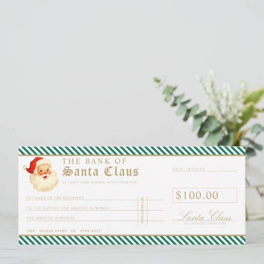Green Santa Cheque Gift Voucher Card 招待状 (スタンド正面)