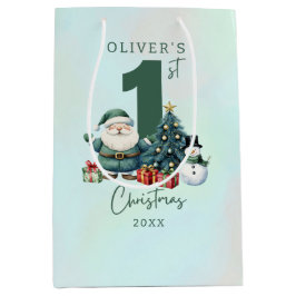 Green Santa Claus 1st Christmas ミディアムペーパーバッグ