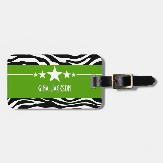 Green Sassy Star Zebra Lagageタグ ラゲッジタグ (正面横)