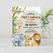 Green Savannah Calling All Party Animals Birthday 招待状 (スタンド正面)