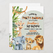 Green Savannah Calling All Party Animals Birthday 招待状 (正面/裏面)