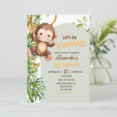 Green Savannah Monkey Let's Go Bananas Birthday 招待状 (スタンド正面)