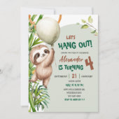 Green Savannah Sloth Let's Hang Out Birthday 招待状 (正面)