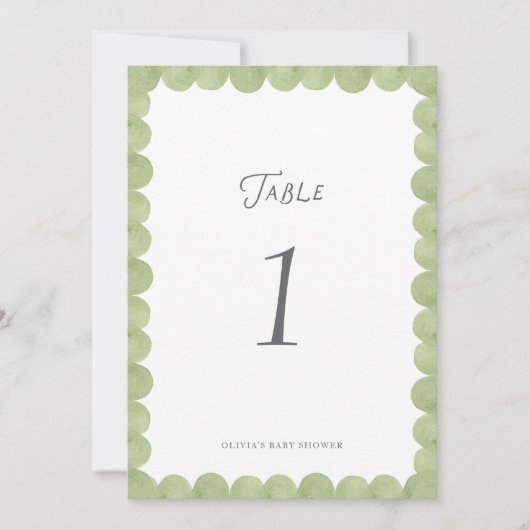 Green Scalloped Frame Whimsical Table Number (正面)