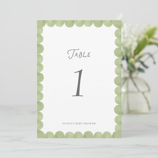 Green Scalloped Frame Whimsical Table Number (スタンド正面)