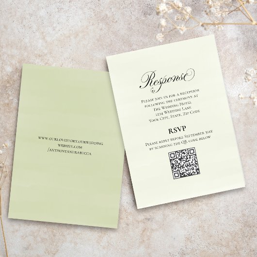 Green Script Wedding QR Code RSVP Elegant  エンクロージャーカード