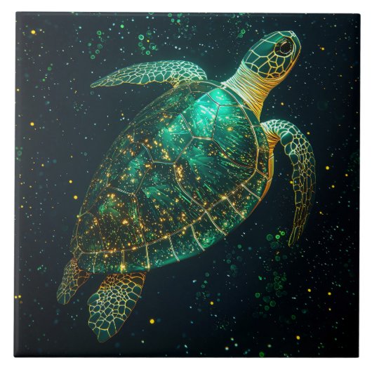 Green Sea Turtle on Dark Background タイル (正面)