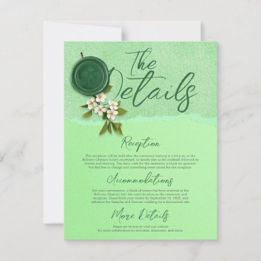 Green Seal Wedding Details Card 招待状 (正面)