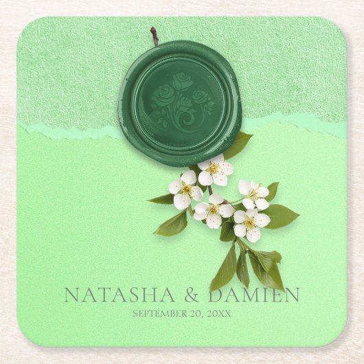 Green Seal Wedding Paper Coaster スクエアペーパーコースター (正面)