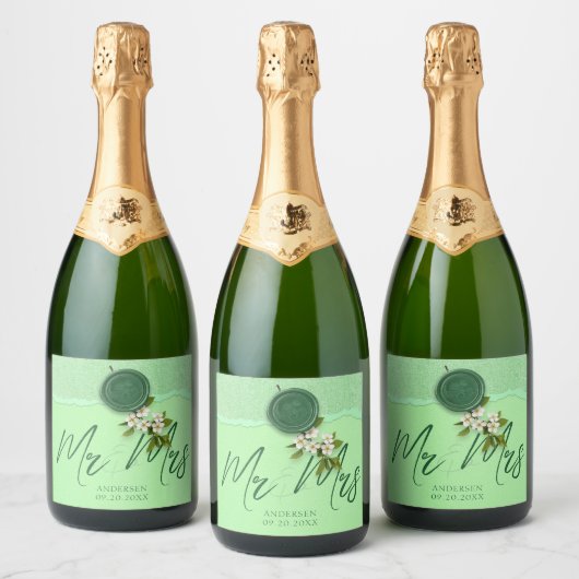 Green Seal Wedding Wine Label Sparkling Wine Labe スパークリングワインラベル (ボトル)