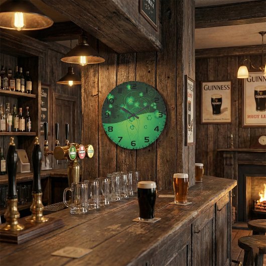 Green Shamrock Clover St Patrick’s Day Luck ラージ壁時計