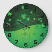 Green Shamrock Clover St Patrick’s Day Luck ラージ壁時計 (正面)