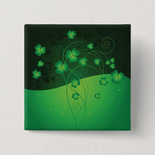 Green Shamrock Clover St Patrick’s Day Luck 缶バッジ (正面)