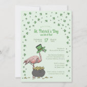 Green Shamrock Flamingo St Patrick's Day Party 招待状 (正面)