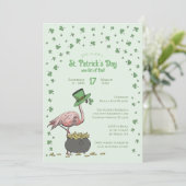Green Shamrock Flamingo St Patrick's Day Party 招待状 (スタンド正面)