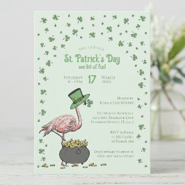Green Shamrock Flamingo St Patrick's Day Party 招待状